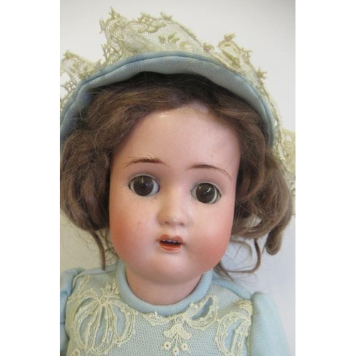 198 - A Catterfelder Puppenfabrik bisque socket head doll, with brown glass sleeping eyes, open mouth, tee... 