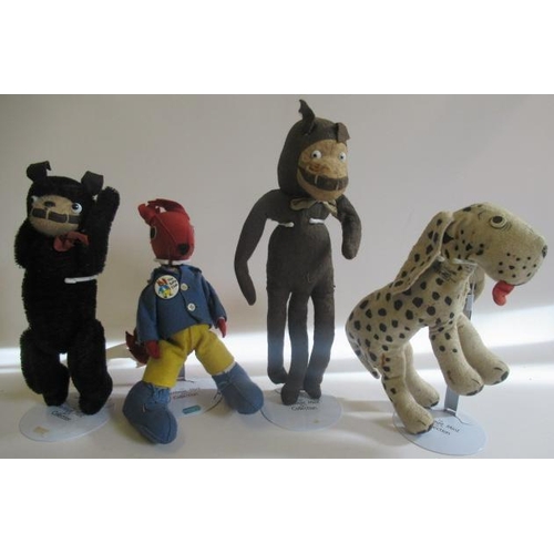 212 - Dismal Desmond, with US trademark stamp, together with two felt animals and a plush Felix the Cat, t... 