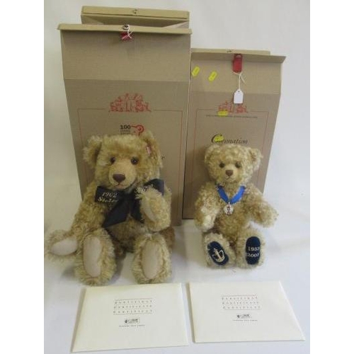 230 - Two boxed Steiff teddy bears, comprising a 35cm Coronation bear, and a 44cm 100 year bear, both with... 