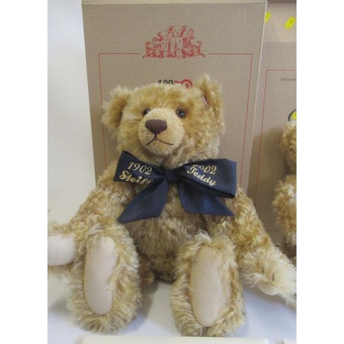 230 - Two boxed Steiff teddy bears, comprising a 35cm Coronation bear, and a 44cm 100 year bear, both with... 