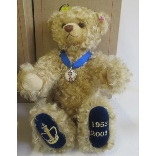 230 - Two boxed Steiff teddy bears, comprising a 35cm Coronation bear, and a 44cm 100 year bear, both with... 