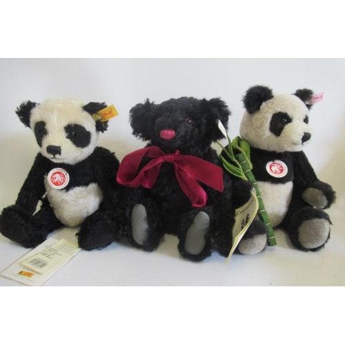 261 - Three Steiff bears, comprising a 27cm Olympic Panda Peking 2008, a 27cm classic panda, and a 25cm De... 