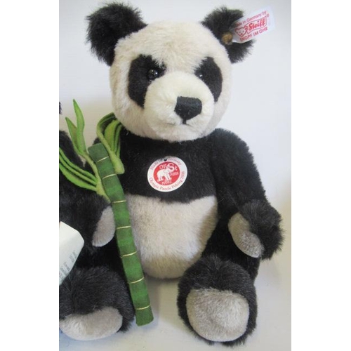 261 - Three Steiff bears, comprising a 27cm Olympic Panda Peking 2008, a 27cm classic panda, and a 25cm De... 