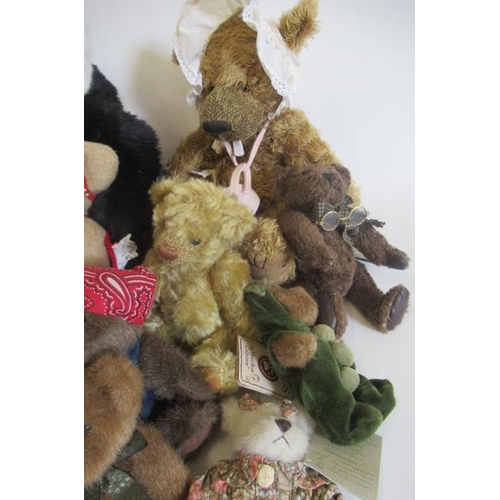 268 - Eleven collector's teddy bears, including A Steiff Manschli panda, A Chad Valley cowboy, five small ... 