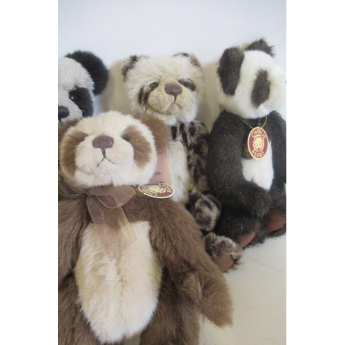 273 - Six collector's Charlie Bears, all of panda form, largest 30cm  (Est. plus 21% premium inc. VAT)