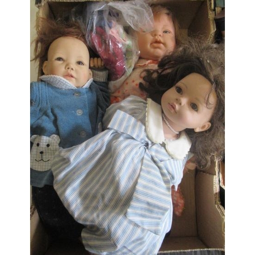 28 - Three boxes of modern dolls, including Gotz, Zapf and Berenguer (Est. plus 21% premium inc. VAT)