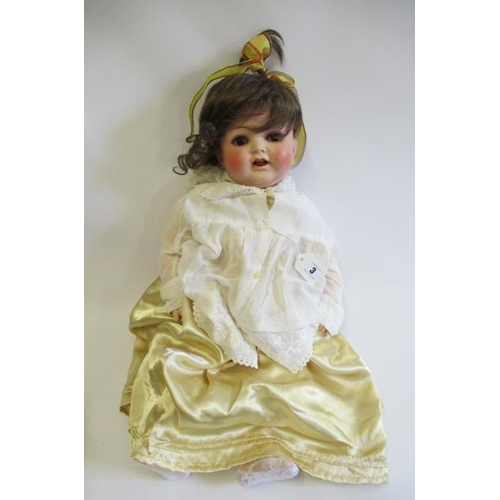 3 - A Heubach Koppelsdorf bisque socket head character doll, with brown glass sleeping eyes, open mouth,... 