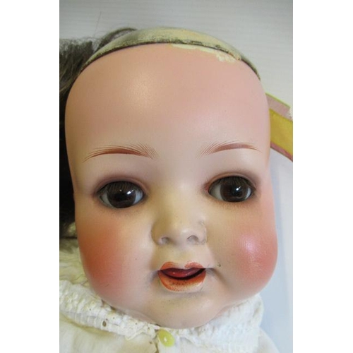 3 - A Heubach Koppelsdorf bisque socket head character doll, with brown glass sleeping eyes, open mouth,... 