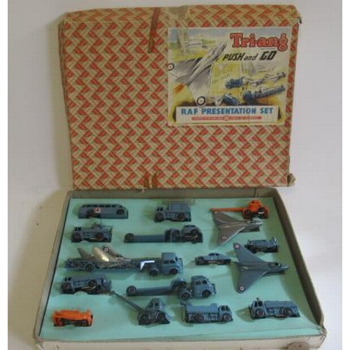 330 - Triang Minic Push and Go R.A.F. Presentation Set with R.A.F. vehicles and three jet aircraft, box ha... 