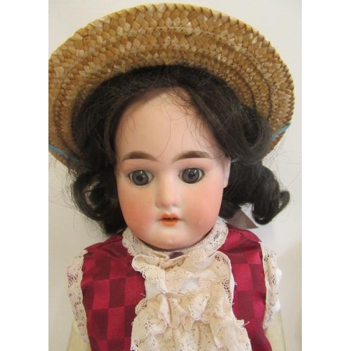 34 - Two antique dolls, comprising an Armand Marseille bisque shoulder head, with blue glass sleeping eye... 