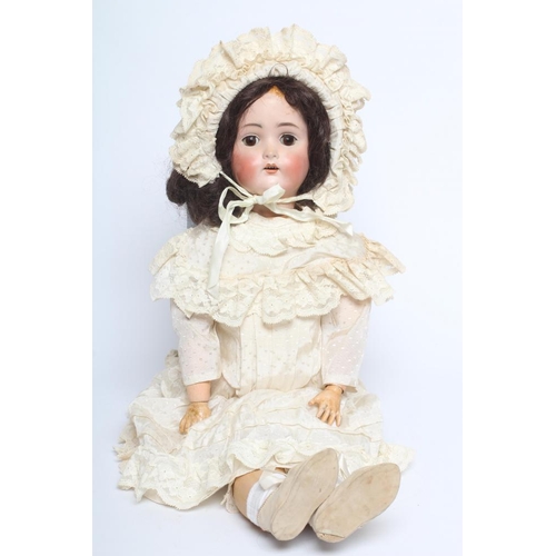 37 - A Hertel, Schwab & Co. bisque socket head doll, with brown glass sleeping eyes, open mouth, applied ... 