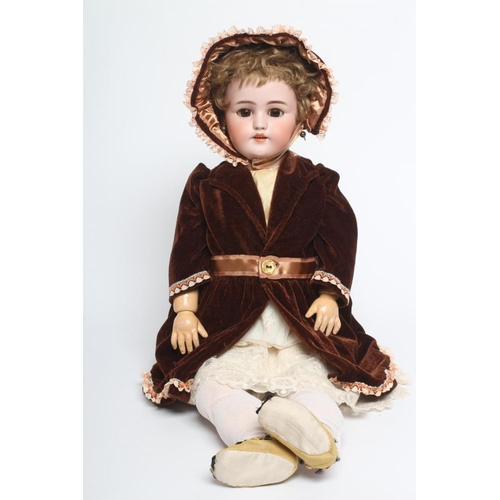 39 - A Simon & Halbig bisque socket head doll, with brown glass sleeping eyes, open mouth, teeth, pierced... 