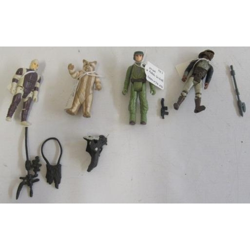 404 - Unboxed 1980's Star Wars figures comprising Logray Ewok and accessories, Endor Rebel soldier, Dengar... 