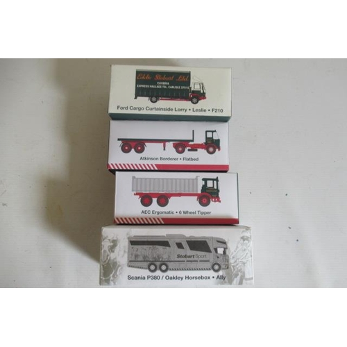 535 - Four Eddie Stobart 1:76 scale trucks Ford Cargo, Atkinson, AEC Tipper and Scania P380, boxed, E (Est... 