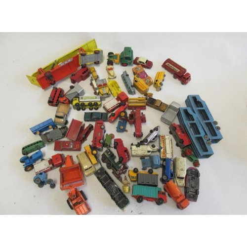 541 - Playworn Matchbox vehicles including car transporter, oil tanker and cars, most items have paint dam... 