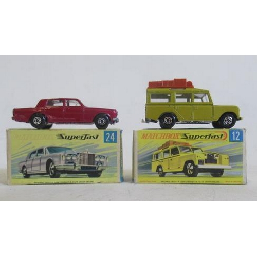 544 - Matchbox Superfast 12 Safari Land Rover and Rolls Royce Silver Shadow, boxes F, models E (Est. plus ... 