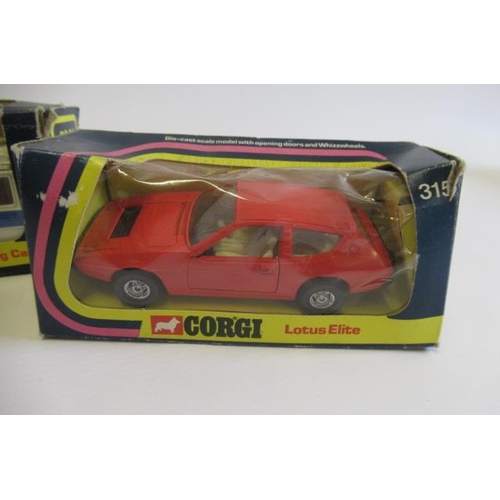 559 - Three boxed Corgi cars, comprising Gift Set 24 Mercedes Benz 240D and Touring Caravan, 315 Lotus Eli... 