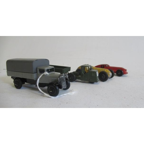 615 - Dinky streamline race car, mechanical horse, 25 series wagon in grey, possible restoration, F-G (Est... 