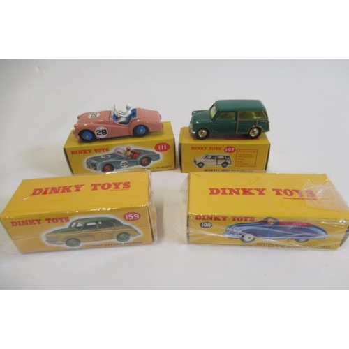 621 - Dinky Atlas 106 Austin, 111 Triumph TR2, 159 Morris Oxford and 197 Morris Mini, boxed, E-M (Est. plu... 