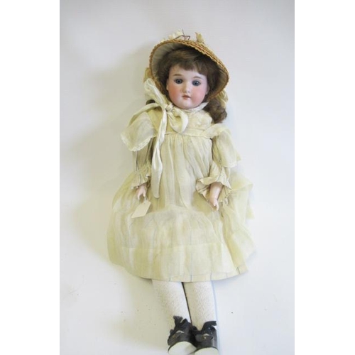 68 - A Florodora Armand Marseille bisque shoulder head doll, with blue glass sleeping eyes, open mouth, t... 