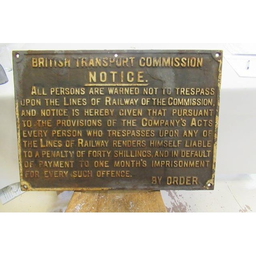 779 - A British Transport Commission Trespass cast iron sign, some rusting, F (Est. plus 21% premium inc. ... 