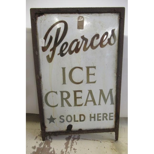 784 - A Pearces Ice-Cream enamel shop sign, some rusting and chips on sign, metal frame rusting, F (Est. p... 