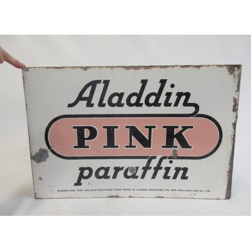 786 - An Aladdin Pink Paraffin advertising sign, some enamel chipped, rusting to edge, F (Est. plus 21% pr... 