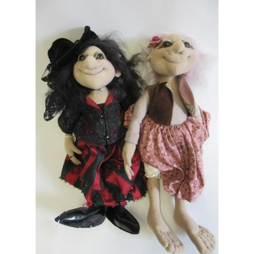 83 - Two Quirk, Strangeness & Charm felt dolls, by Karen Leathard, one witch and one sprite, both in orig... 