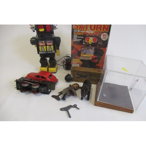 326 - Playworn toys including battery Robot Chad Valley clockwork car, clockwork drummer boy and late issu... 