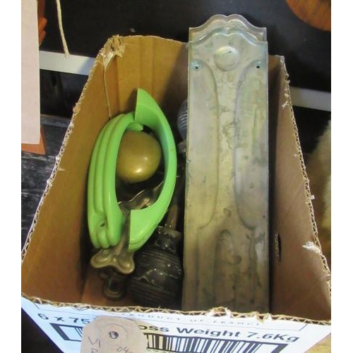 11 - BOX OF VINTAGE DOOR HANDLES ETC