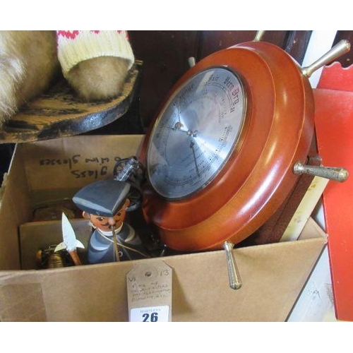 26 - BOX OF COLLECTABLES INCLUDING BAROMETER ETC