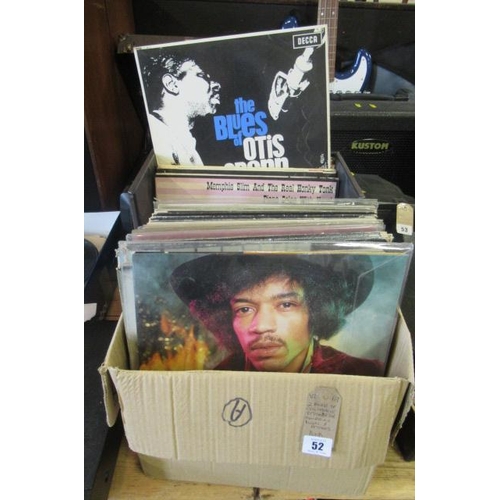 52 - TWO BOXES OF COLLECTABLE RECORDS INCLUDING HENDRIX AND BLUES ETC