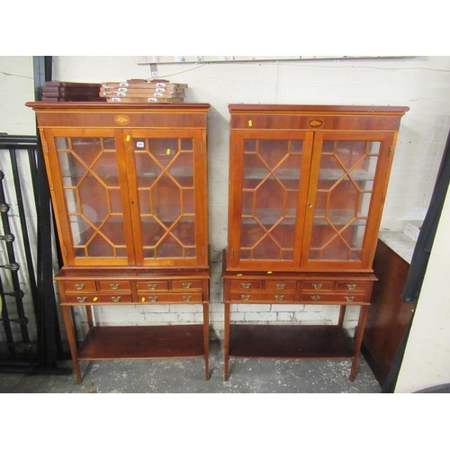 1012 - PAIR OF GLASS FRONTED DISPLAY CABINETS ON STANDS