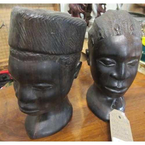 12 - PAIR OF AFRICAN HEAD CARVINGS