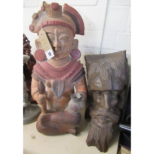 19 - ASIAN FIGURE AND CARVED HEAD