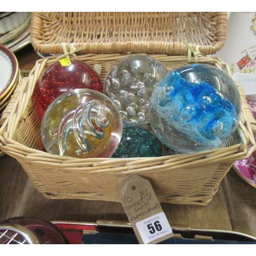 56 - BASKET OF ELEVEN GLASS PAPERWEIGHTS