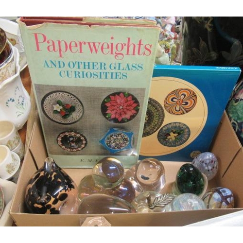 65 - BOX OF PAPERWEIGHTS AND BOOKS