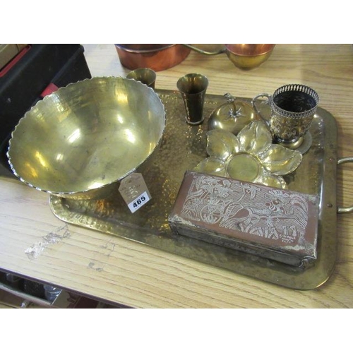 465 - BRASS TRAY AND CONTENTS