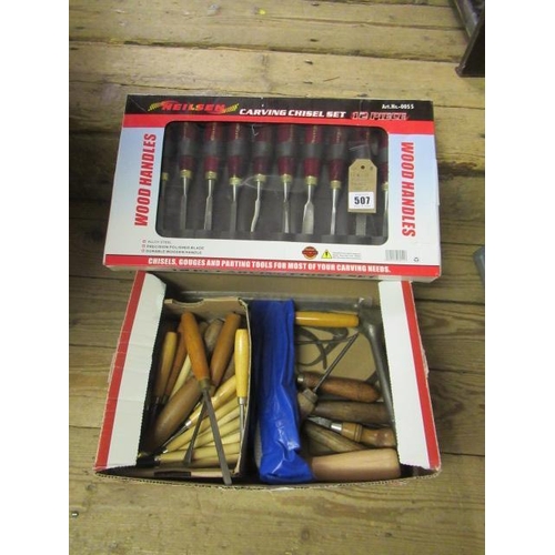 507 - FIVE PIECE CHISEL SET AND OTHER TOOLS