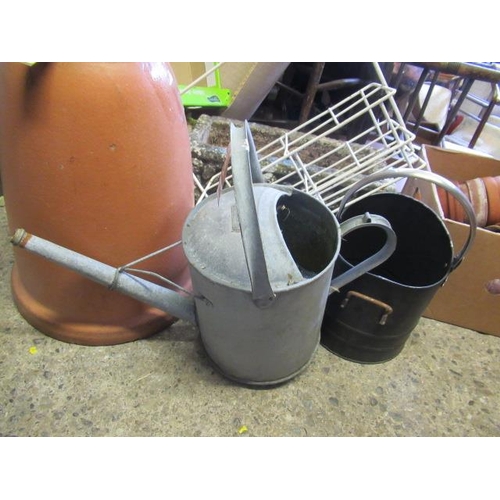 563 - WATERING CAN  COAL SCUTTLE AND VINTAGE MILK BOTTLE HOLDER