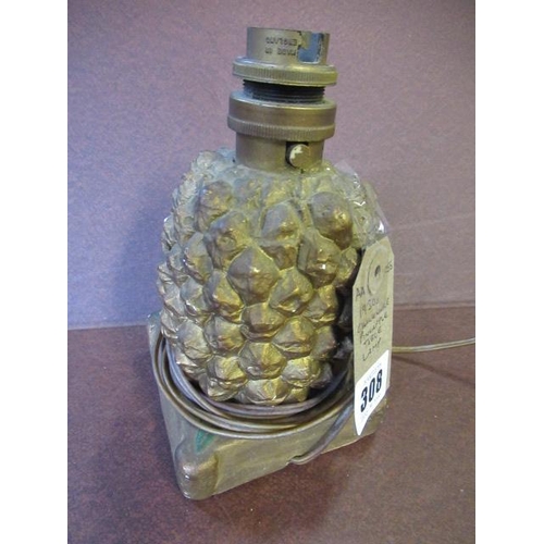 308 - 1930S CHALKWARE PINEAPPLE TABLE LAMP