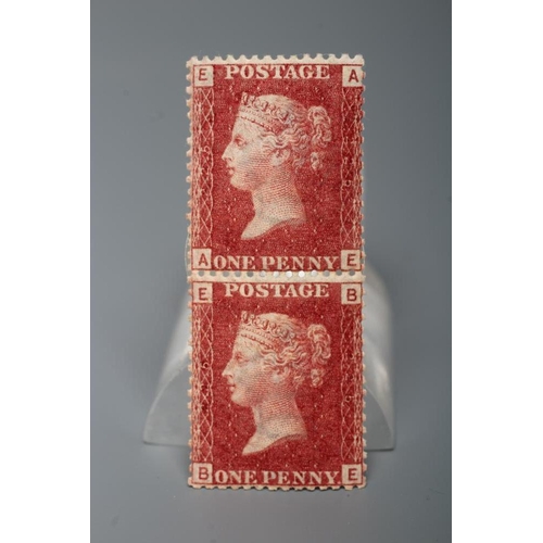 276 - 1864 1d RED PLATE 225 PAIR MINT (perforation fault and both stamps have significant creasing) (Est. ... 