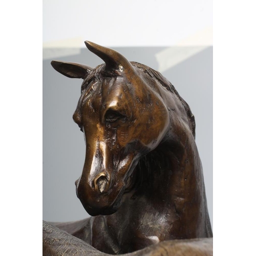 279 - AFTER PIERRE-JULES MENE (French 1810-1879) bronze group of two horses, 20th century, unsigned, brown... 