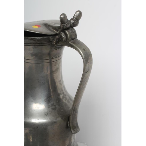 284 - A NORMANDY(?) PEWTER FLAGON, 19th century, the heart shaped lid stamped 