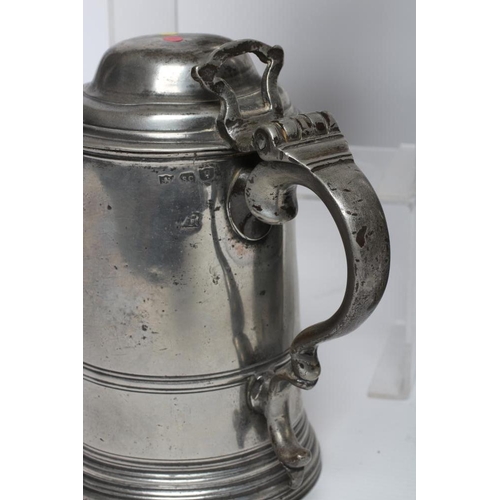 284 - A NORMANDY(?) PEWTER FLAGON, 19th century, the heart shaped lid stamped 