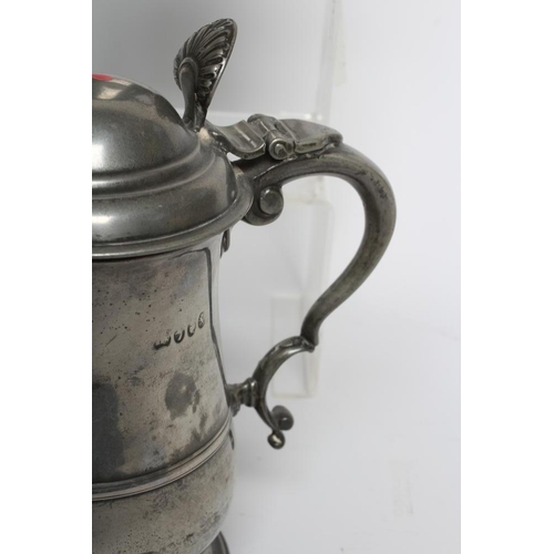 284 - A NORMANDY(?) PEWTER FLAGON, 19th century, the heart shaped lid stamped 