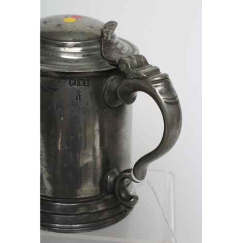 284 - A NORMANDY(?) PEWTER FLAGON, 19th century, the heart shaped lid stamped 