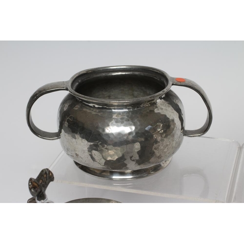 285 - A COLLECTION OF PEWTER including a baluster half pint measure, 18th century, the flat lid with doubl... 