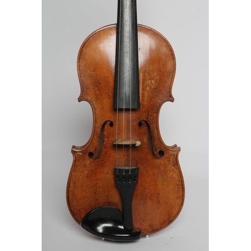 327 - A VIOLIN, probably Mircourt, France, 19th century, with one piece back, inlaid purfling, notched sou... 