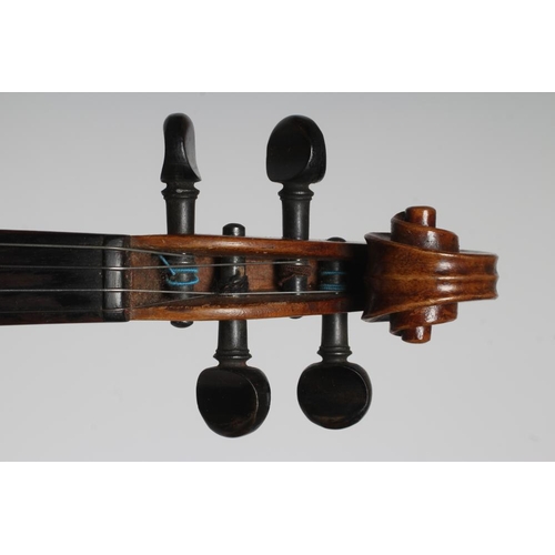 327 - A VIOLIN, probably Mircourt, France, 19th century, with one piece back, inlaid purfling, notched sou... 